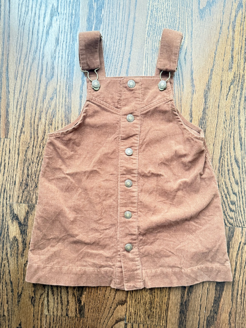 Rylee + Cru Rust Corduroy Button-Front Overalls Dress